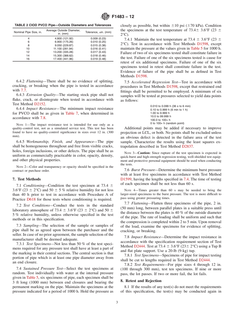 ASTM F1483-12 - Standard Specification for  Oriented Poly(Vinyl Chloride), PVCO, Pressure Pipe