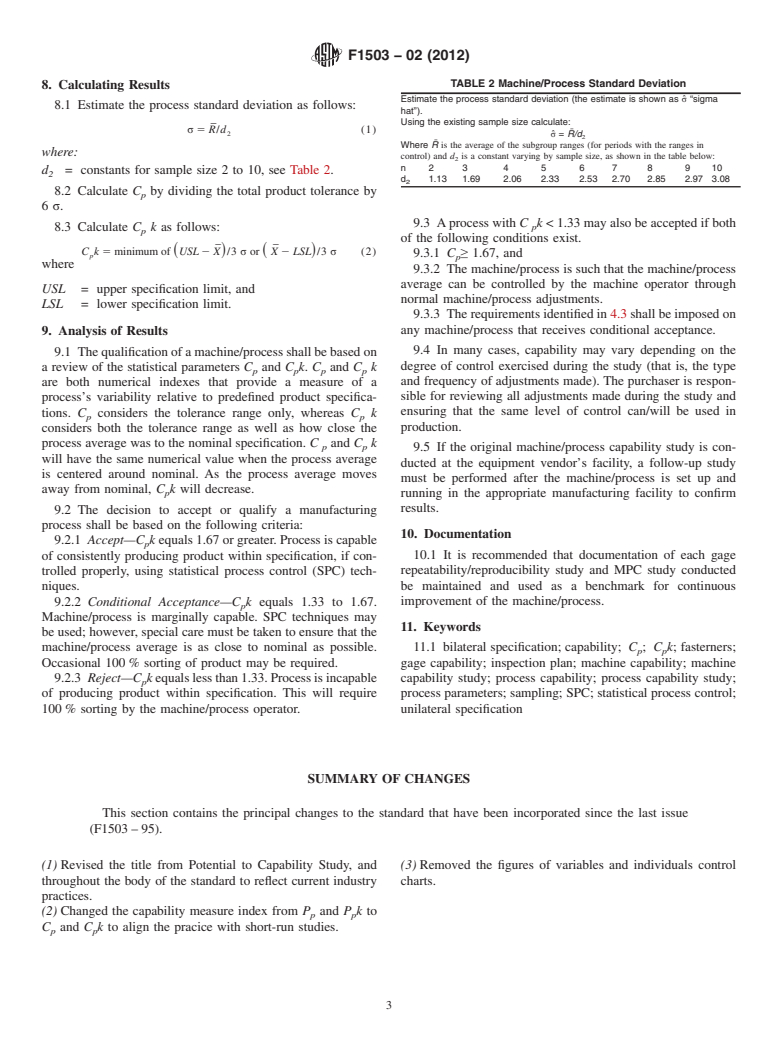 ASTM F1503-02(2012) - Standard Practice for  Machine/Process Capability Study Procedure (Withdrawn 2018)