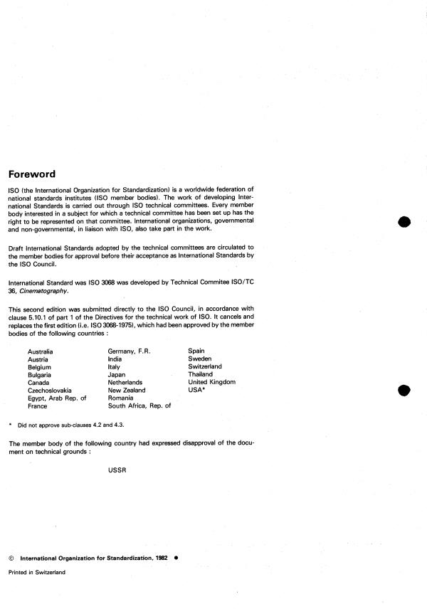 ISO 3068:1982 ISO 3068:1982 - Cinematography -- Magnetic stripes for sound records on 16 mm motion-picture film perforated 8 mm Type S-2R (1-4) and (1-3) -- Positions and width dimensions - Page 2 preview