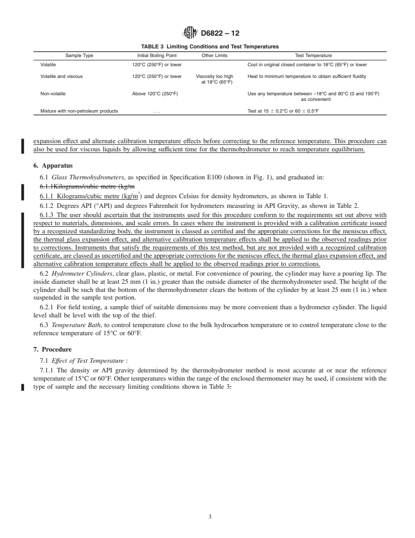 REDLINE ASTM D6822-12 - Standard Test Method for Density, Relative Density, and API Gravity of Crude Petroleum and Liquid Petroleum Products by Thermohydrometer Method