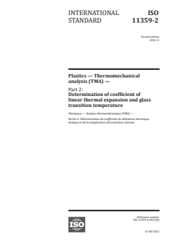 ISO 11359-2:2021 ISO 11359-2:2021 - Plastics — Thermomechanical analysis (TMA) — Part 2: Determination of coefficient of linear thermal expansion and glass transition temperature
Released:11/12/2021 - Page 1 preview