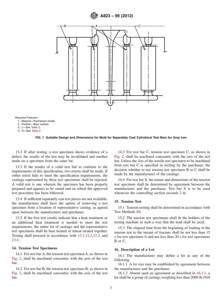 ASTM A823-99(2012) - Standard Specification for  Statically Cast Permanent Mold Gray Iron Castings