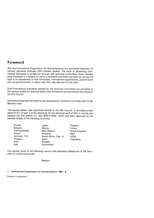 ISO 3070-0:1982 ISO 3070-0:1982 - Acceptance conditions for boring and milling machines with horizontal spindle -- Testing of the accuracy - Page 2 preview