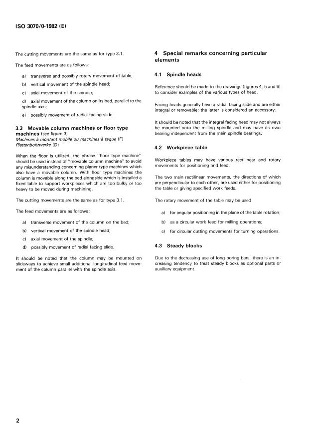 ISO 3070-0:1982 ISO 3070-0:1982 - Acceptance conditions for boring and milling machines with horizontal spindle -- Testing of the accuracy - Page 4 preview