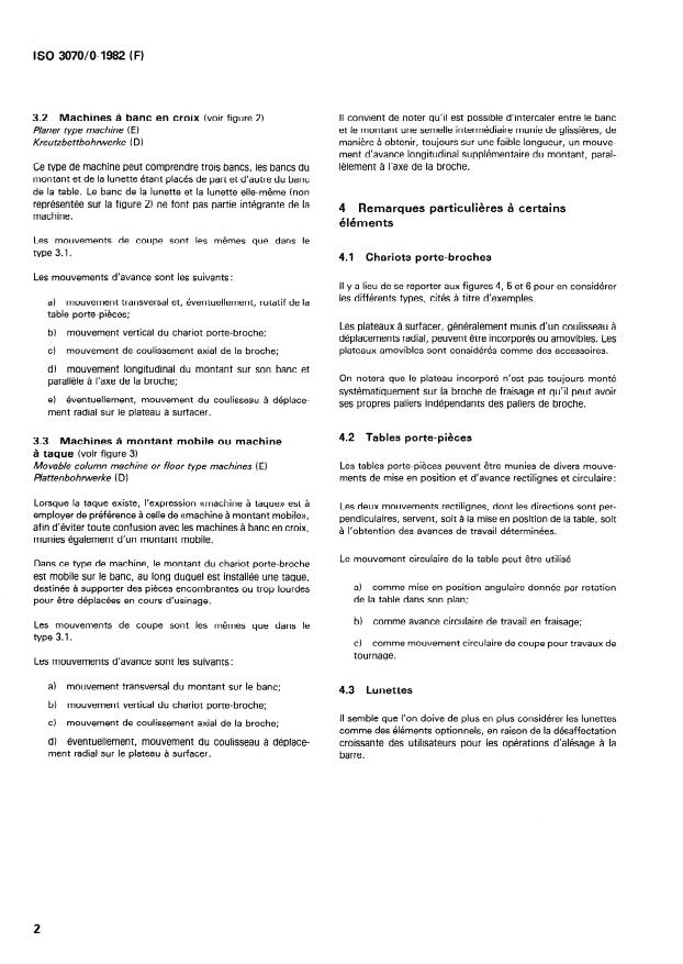 ISO 3070-0:1982 ISO 3070-0:1982 - Conditions de réception des machines a aléser et a fraiser, a broche horizontale -- Contrôle de la précision - Page 4 preview