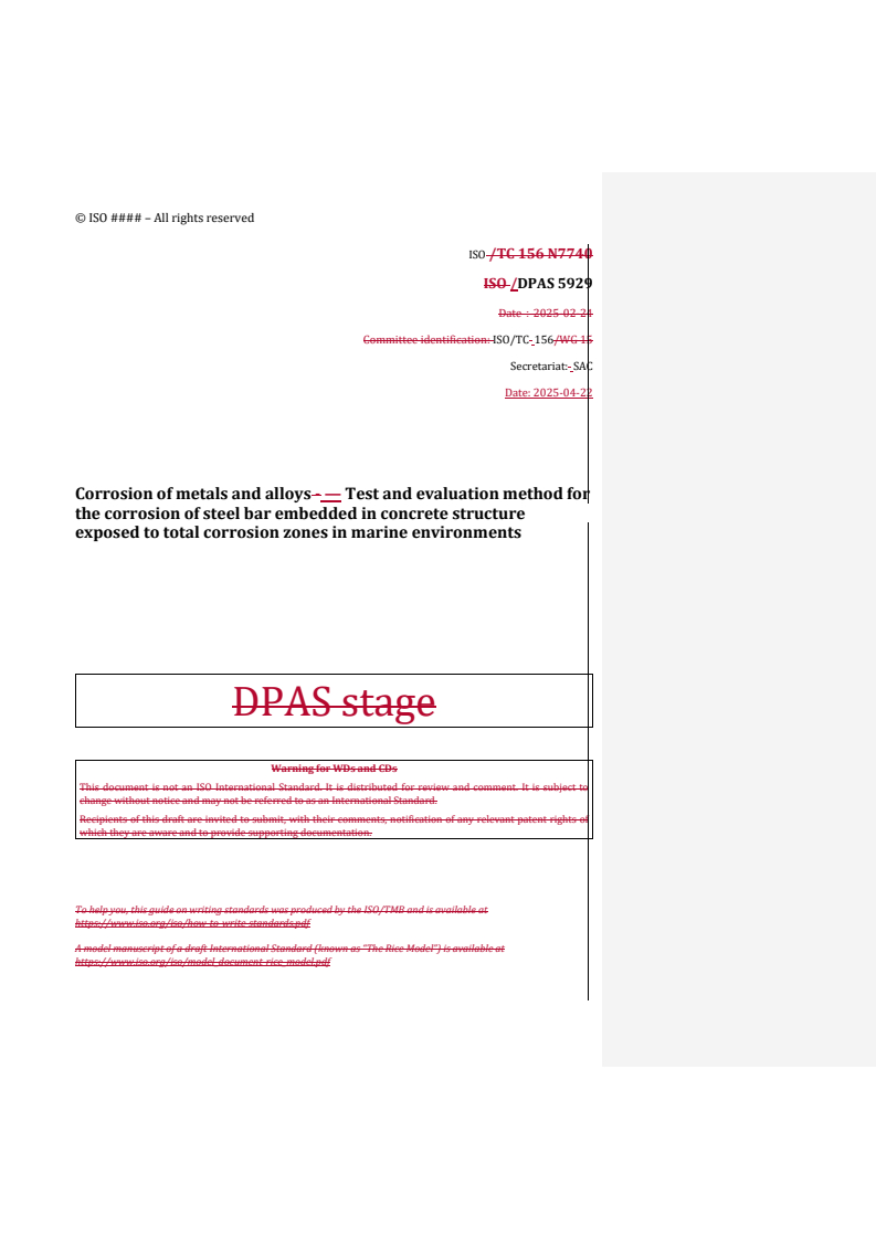 REDLINE ISO/DPAS 5929 - Corrosion of metals and alloys — Test and evaluation method for the corrosion of steel bar embedded in concrete structure exposed to total corrosion zones in marine environments
Released:23. 04. 2025