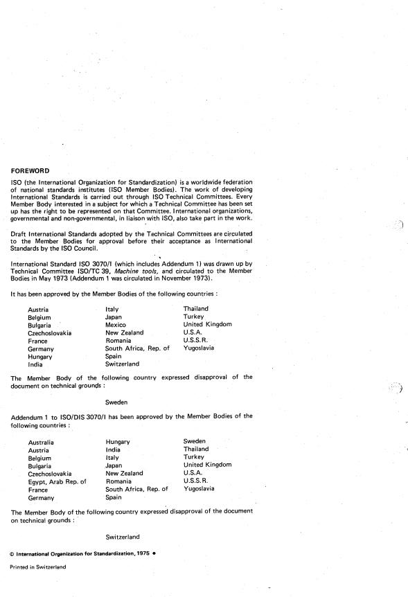ISO 3070-1:1975 ISO 3070-1:1975 - Test conditions for boring and milling machines with horizontal spindle -- Testing of the accuracy - Page 2 preview