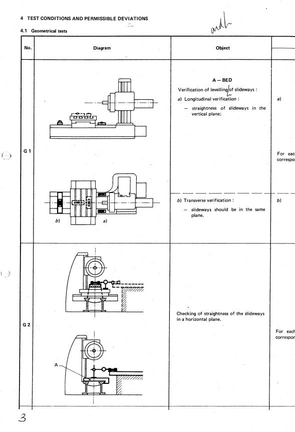 ISO 3070-1:1975 ISO 3070-1:1975 - Test conditions for boring and milling machines with horizontal spindle -- Testing of the accuracy - Page 4 preview