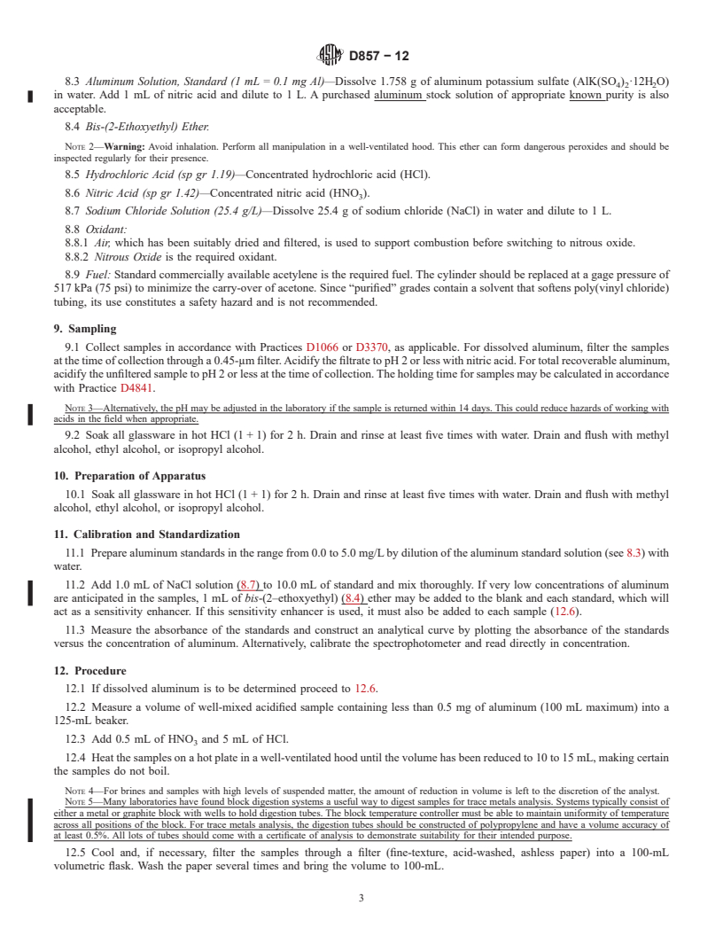 REDLINE ASTM D857-12 - Standard Test Method for  Aluminum in Water