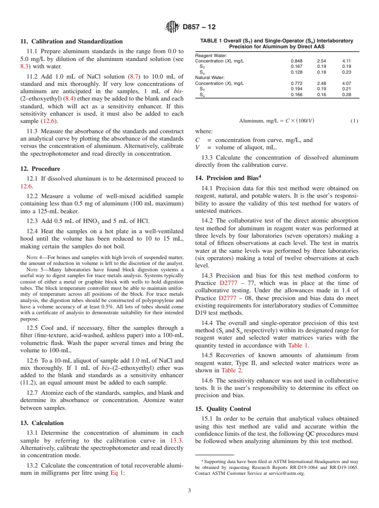 ASTM D857-12 - Standard Test Method for  Aluminum in Water