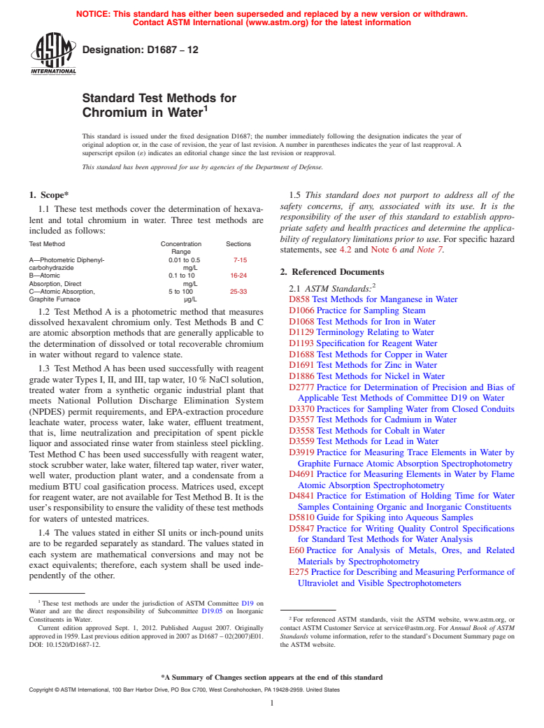 ASTM D1687-12 - Standard Test Methods for  Chromium in Water