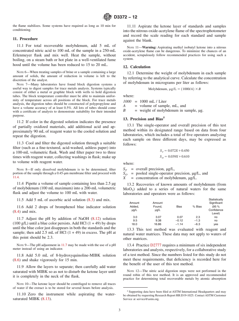 ASTM D3372-12 - Standard Test Method for  Molybdenum in Water