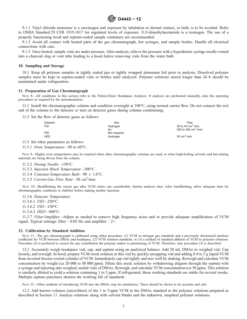 REDLINE ASTM D4443-12 - Standard Test Method for  Determining Residual Vinyl Chloride Monomer Content in PPB  Range in Vinyl Chloride Homo- and Co-Polymers by Headspace Gas Chromatography