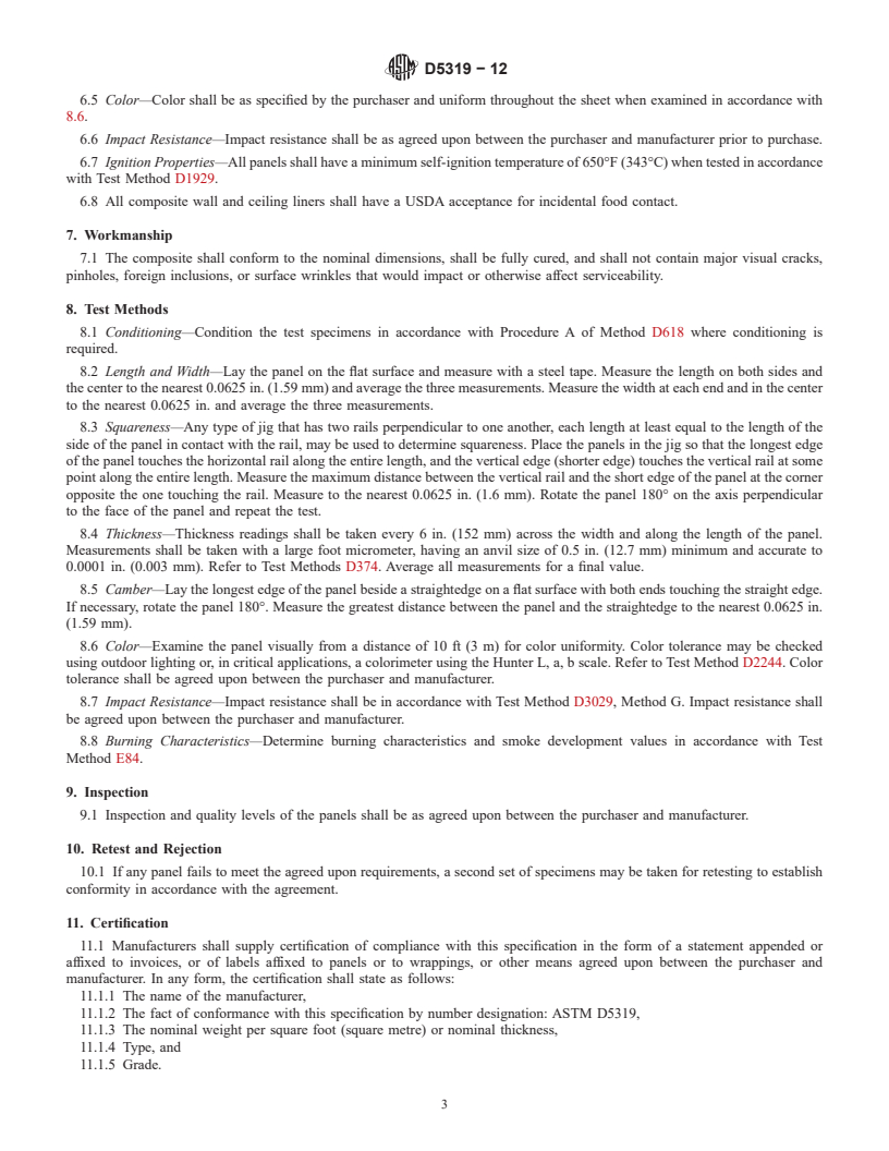 REDLINE ASTM D5319-12 - Standard Specification for Glass-Fiber Reinforced Polyester Wall and Ceiling Panels