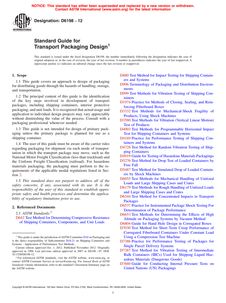 ASTM D6198-12 - Standard Guide for  Transport Packaging Design