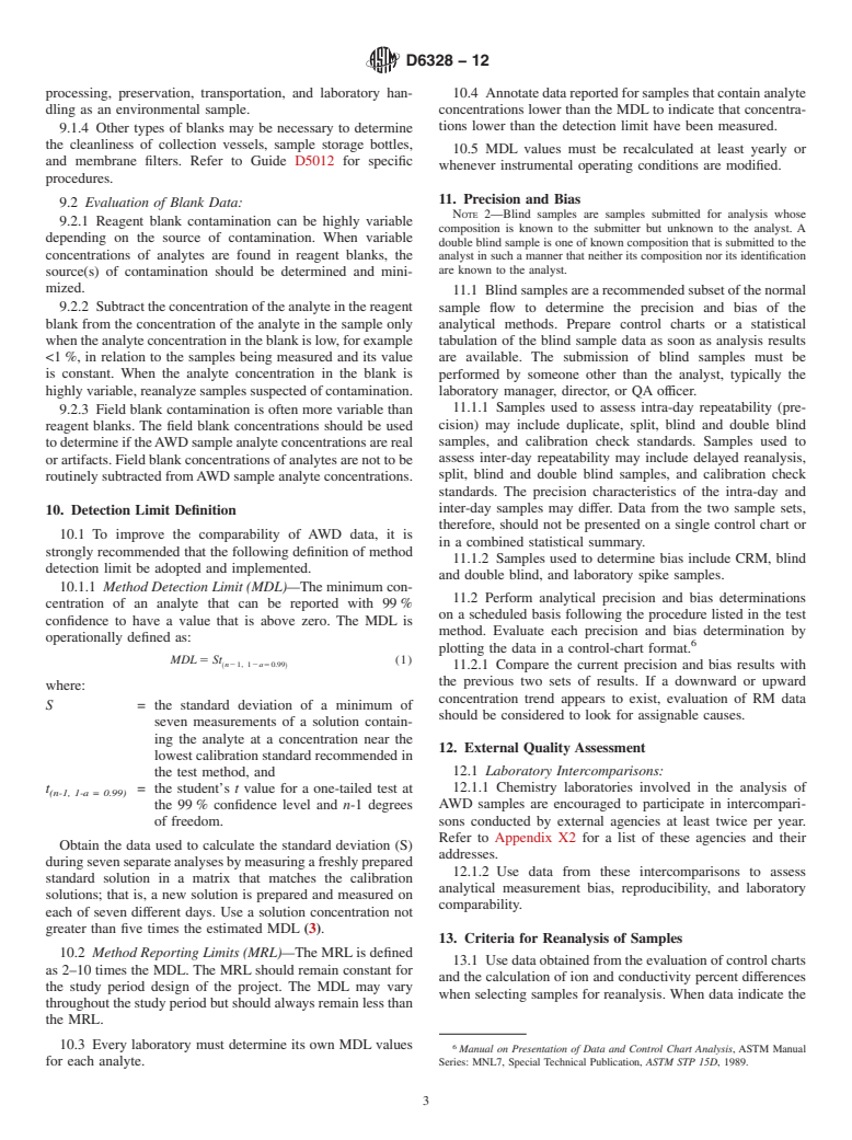 ASTM D6328-12 - Standard Guide for Quality Assurance Protocols for Chemical Analysis of Atmospheric Wet Deposition