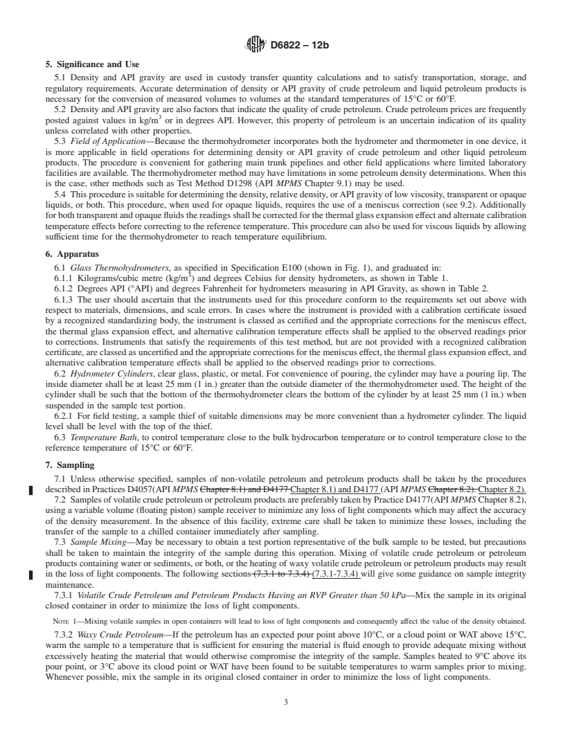 REDLINE ASTM D6822-12b - Standard Test Method for Density, Relative Density, and API Gravity of Crude Petroleum and Liquid Petroleum Products by Thermohydrometer Method