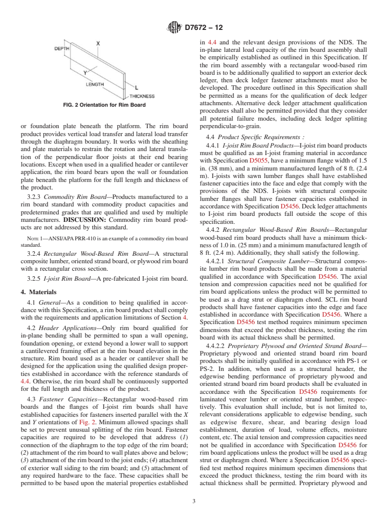 ASTM D7672-12 - Standard Specification for Evaluating Structural Capacities of Rim Board Products and Assemblies