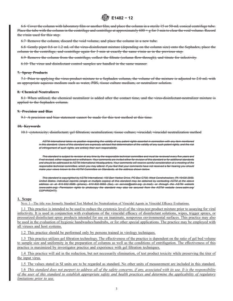 REDLINE ASTM E1482-12 - Standard Practice for  Use of Gel Filtration Columns for Cytotoxicity Reduction and  Neutralization