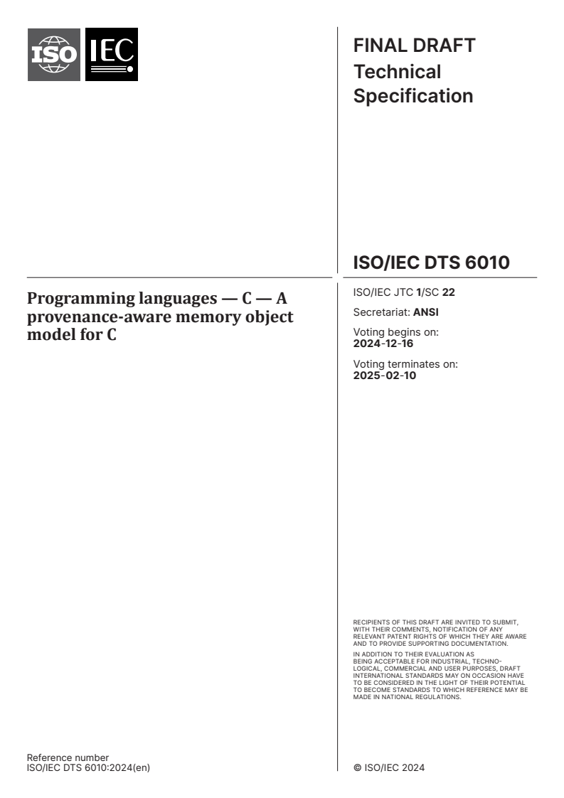 ISO/IEC TS 6010 - Programming languages — C — A provenance-aware memory ...
