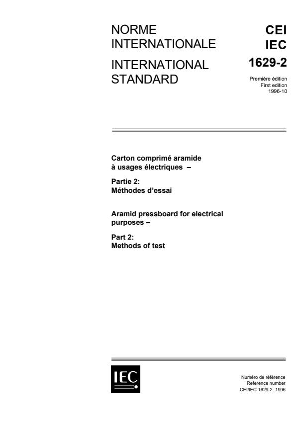 IEC 61629-2:1996 - Aramid pressboard for electrical purposes - Part 2: Methods of test