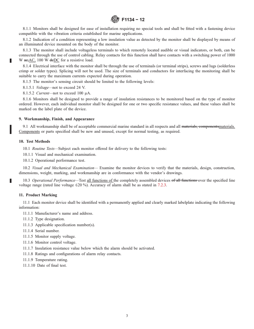 REDLINE ASTM F1134-12 - Standard Specification for  Insulation Resistance Monitor for Shipboard Electrical Motors  and Generators