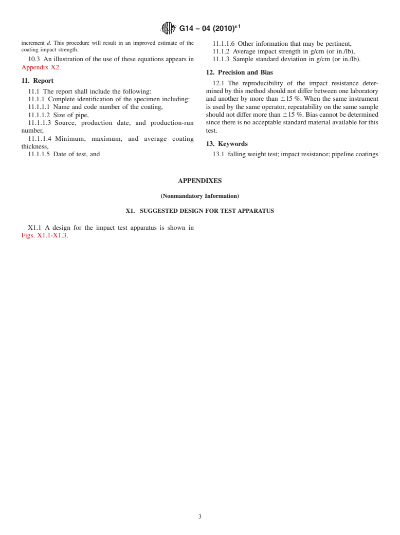 ASTM G14-04(2010)e1 - Standard Test Method for  Impact Resistance of Pipeline Coatings (Falling Weight Test)