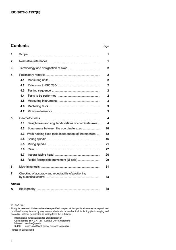 ISO 3070-3:1997 ISO 3070-3:1997 - Test conditions for boring and milling machines with horizontal spindle -- Testing of the accuracy - Page 2 preview