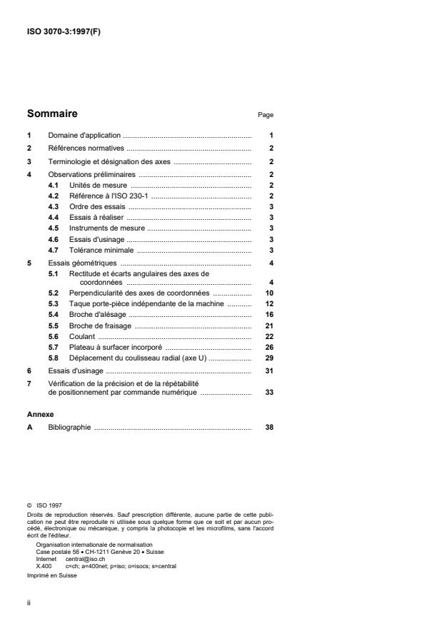 ISO 3070-3:1997 ISO 3070-3:1997 - Conditions d'essai des machines a aléser et a fraiser, a broche horizontale -- Contrôle de la précision - Page 2 preview