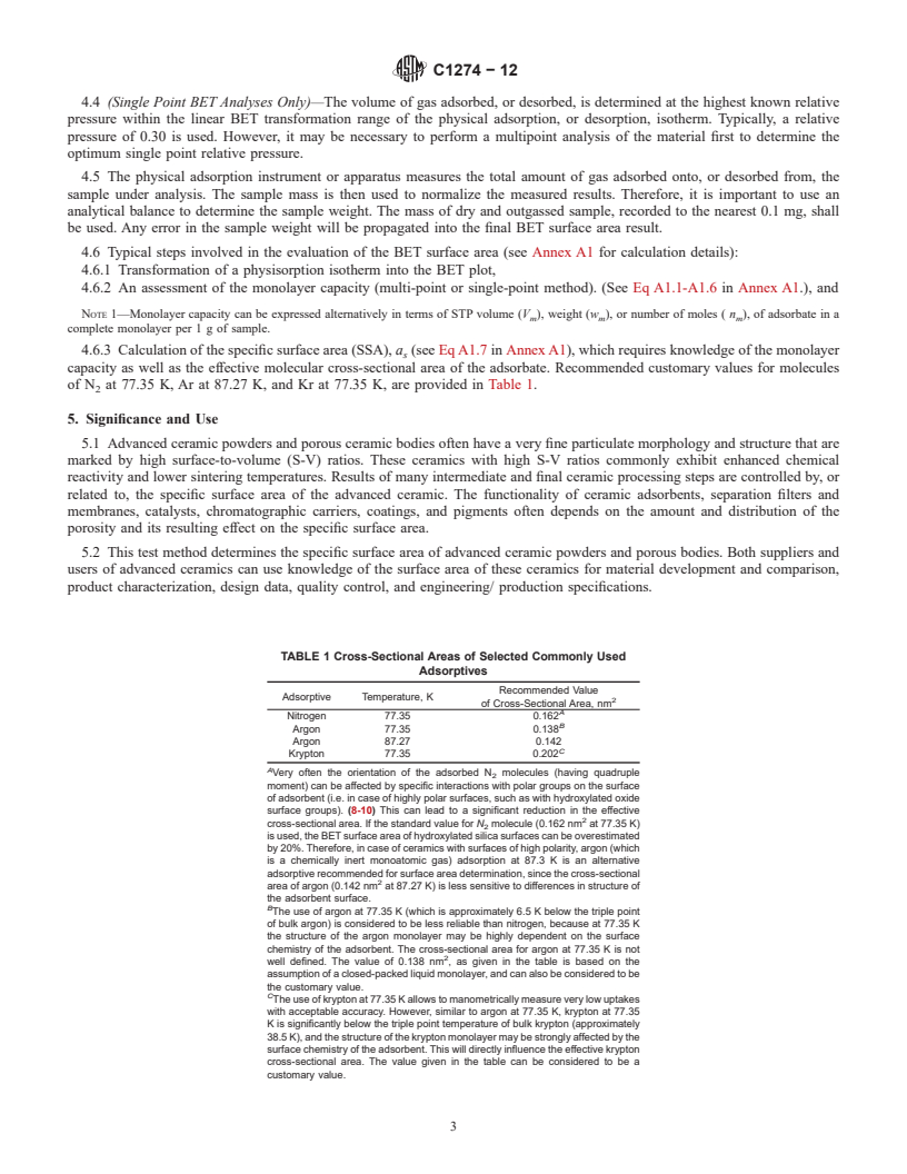 REDLINE ASTM C1274-12 - Standard Test Method for  Advanced Ceramic Specific Surface Area by Physical Adsorption