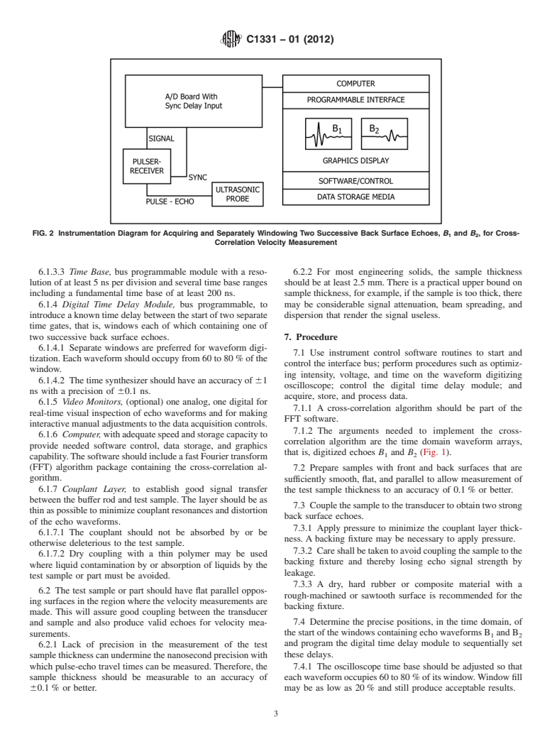 ASTM C1331-01(2012) - Standard Test Method for  Measuring Ultrasonic Velocity in Advanced Ceramics with Broadband  Pulse-Echo Cross-Correlation Method