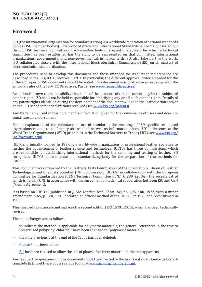 ISO 15701:2022 ISO 15701:2022 - Leather — Tests for colour fastness — Colour fastness to migration into polymeric material
Released:15. 07. 2022 - Page 4 preview