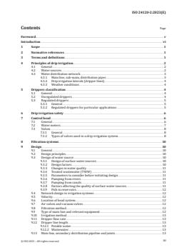 ISO 24120-2:2023 - Agricultural irrigation equipment — Guideline on the implementation of pressurized irrigation systems — Part 2: Drip irrigation
Released:23. 01. 2023 - Page 3 preview