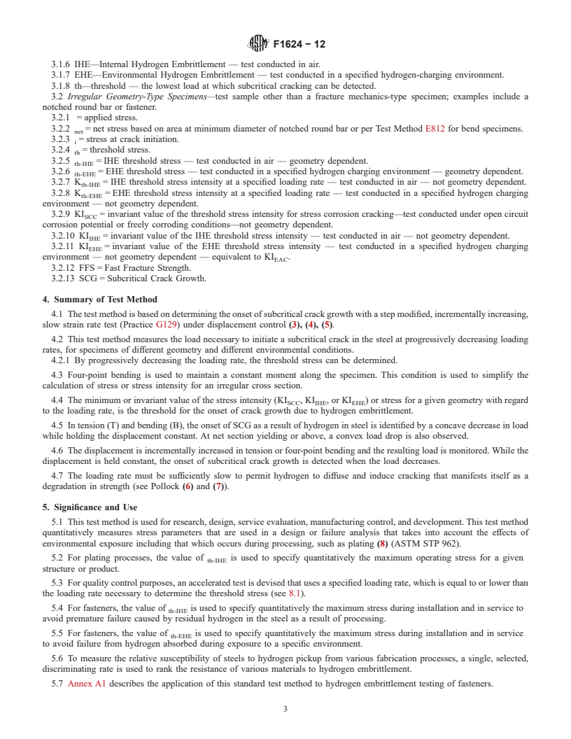 REDLINE ASTM F1624-12 - Standard Test Method for  Measurement of Hydrogen Embrittlement Threshold in Steel by  the Incremental Step Loading Technique