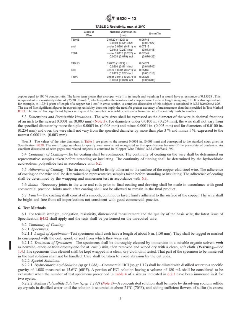 REDLINE ASTM B520-12 - Standard Specification for Tin-Coated, Copper-Clad Steel Wire for Electronic<brk/> Application