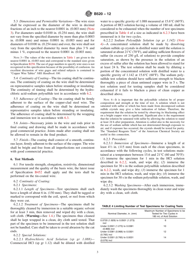 ASTM B520-12 - Standard Specification for Tin-Coated, Copper-Clad Steel Wire for Electronic<brk/> Application