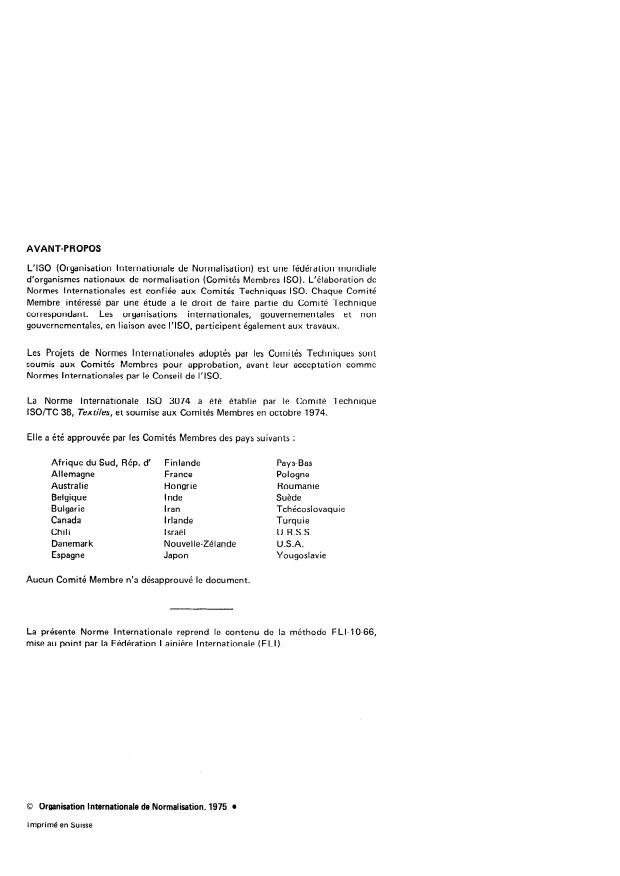 ISO 3074:1975 ISO 3074:1975 - Laine -- Détermination de l'extrait dichlorométhanique dans un ruban de peigné - Page 2 preview