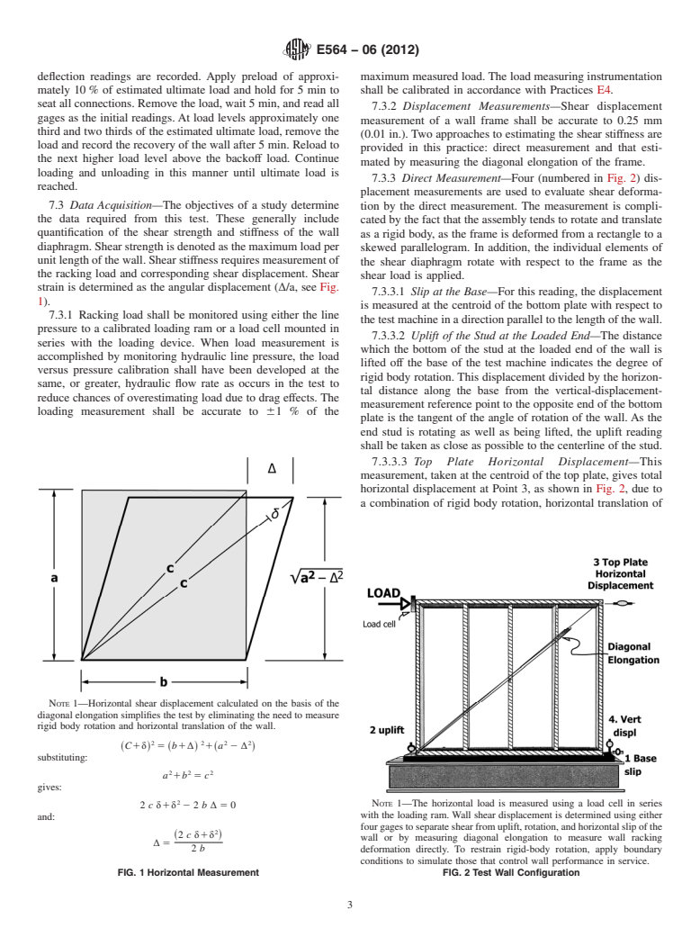 ASTM E564-06(2012) - Standard Practice for Static Load Test for Shear Resistance of Framed Walls for Buildings