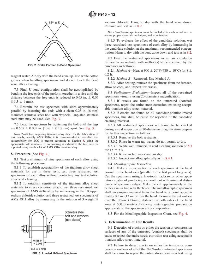 ASTM F945-12 - Standard Test Method for  Stress-Corrosion of Titanium Alloys by Aircraft Engine Cleaning  Materials