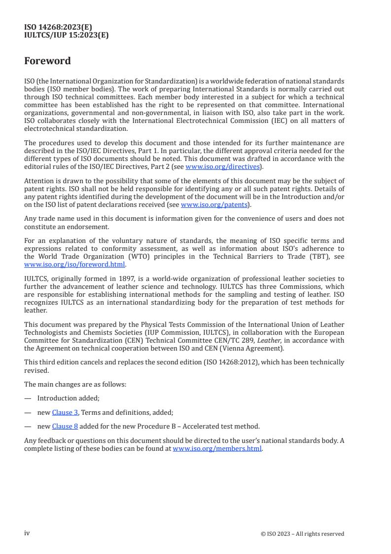 ISO 14268:2023 ISO 14268:2023 - Leather — Physical and mechanical tests — Determination of water vapour permeability
Released:1/31/2023 - Page 4 preview