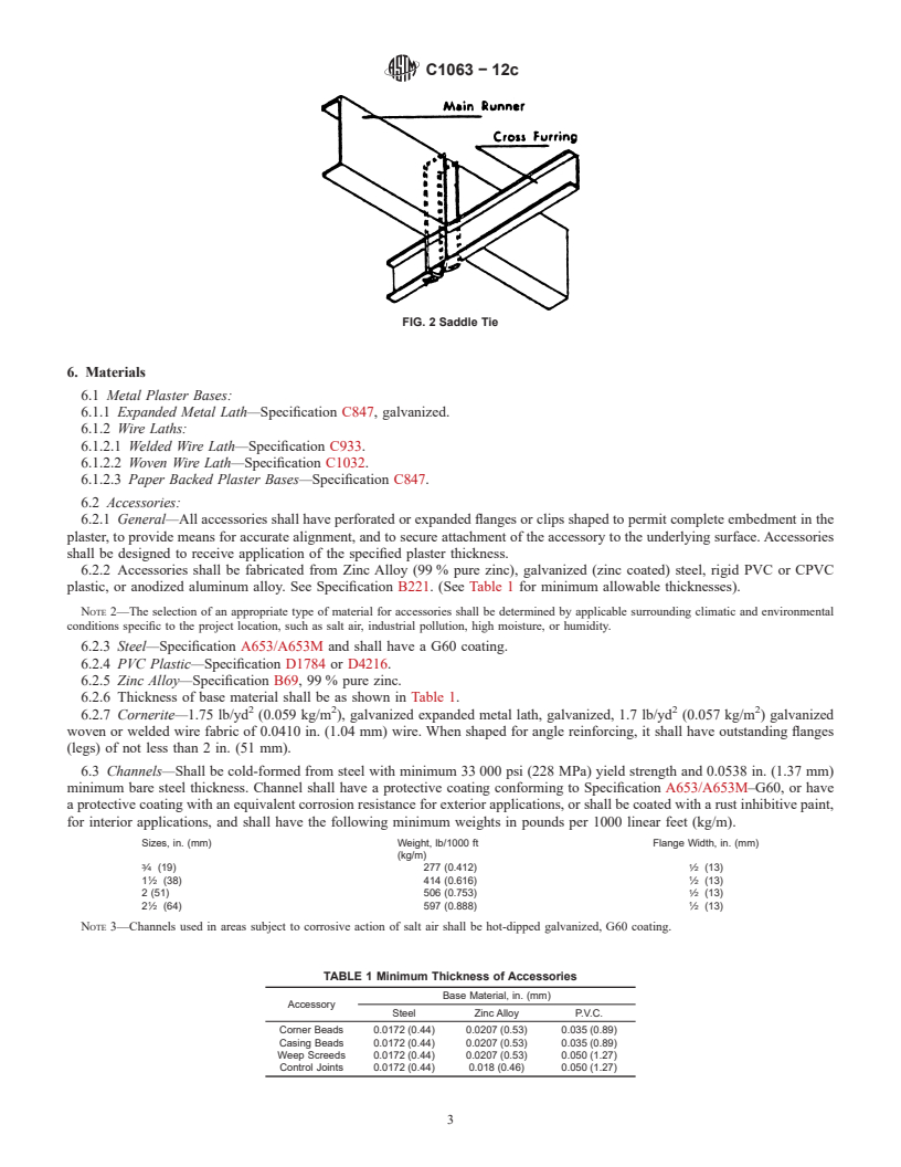 REDLINE ASTM C1063-12c - Standard Specification for  Installation of Lathing and Furring to Receive Interior and  Exterior Portland Cement-Based Plaster