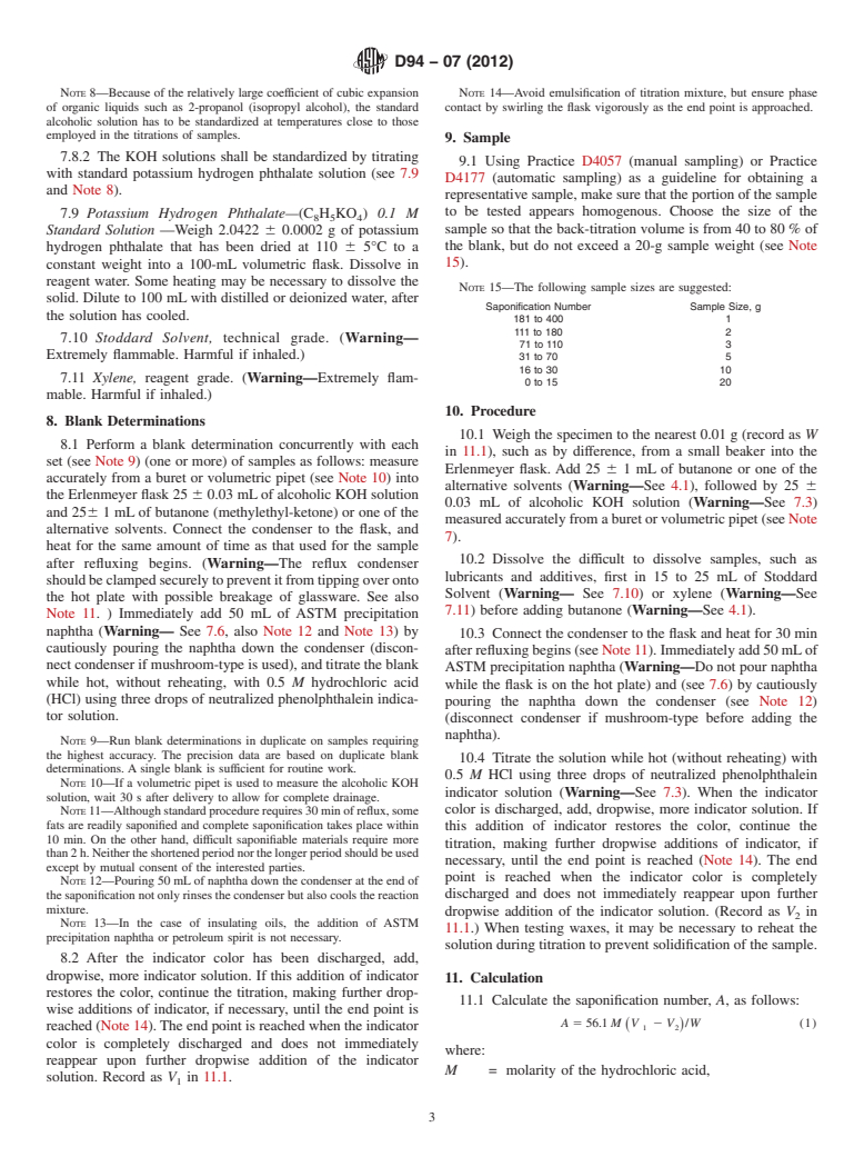 ASTM D94-07(2012) - Standard Test Methods for  Saponification Number of Petroleum Products