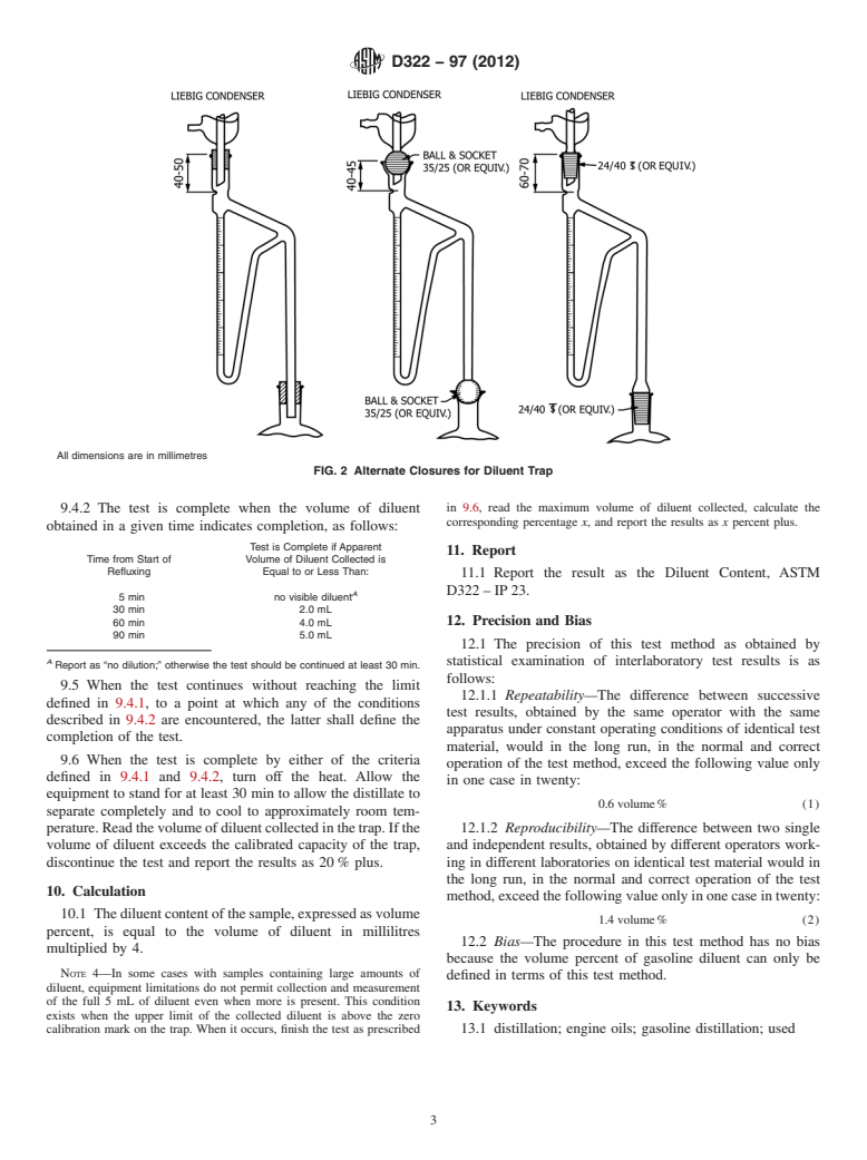 ASTM D322-97(2012) - Standard Test Method for  Gasoline Diluent in Used Gasoline Engine Oils by Distillation