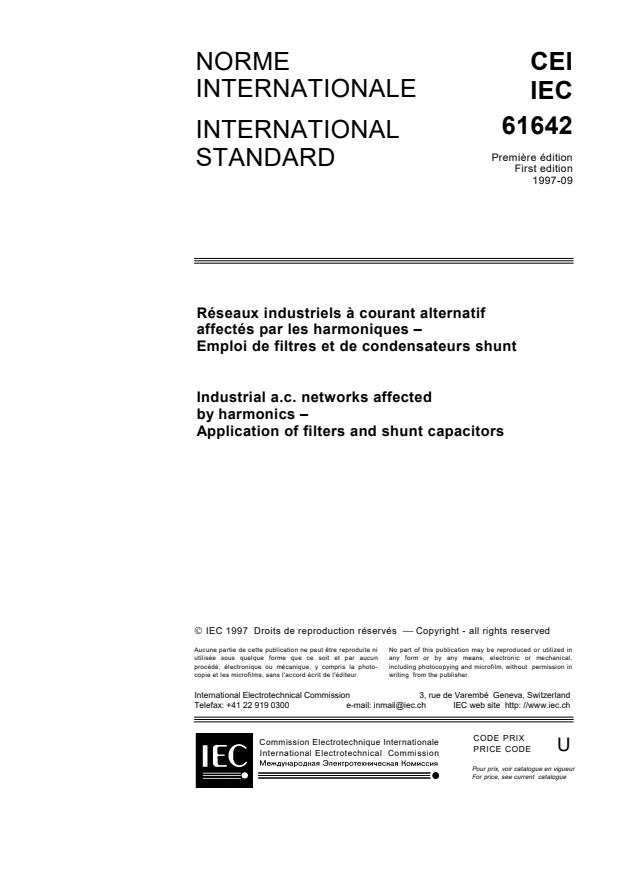 IEC 61642:1997 - Industrial a.c. networks affected by harmonics - Application of filters and shunt capacitors
