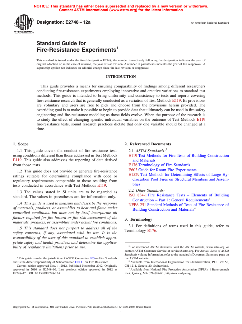 ASTM E2748-12a - Standard Guide for  Fire-Resistance Experiments