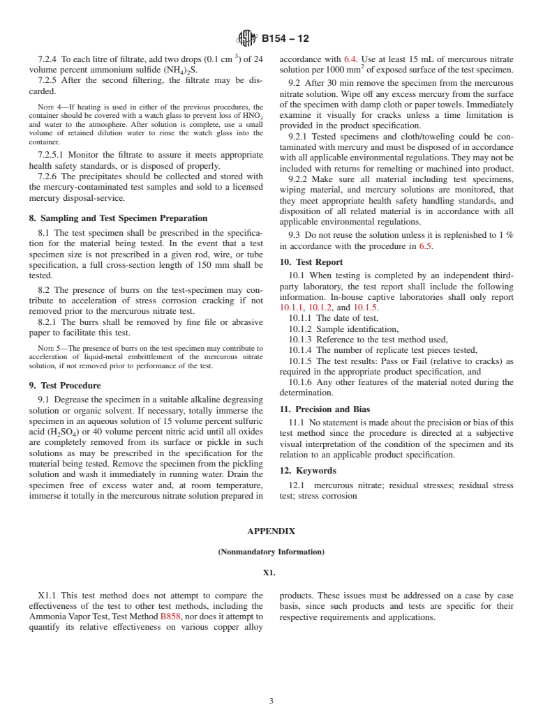 ASTM B154-12 - Standard Test Method for  Mercurous Nitrate Test for Copper Alloys