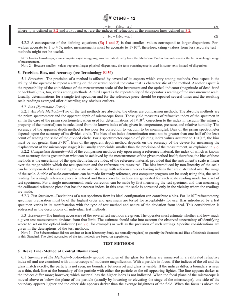 REDLINE ASTM C1648-12 - Standard Guide for  Choosing a Method for Determining the Index of Refraction and   Dispersion of Glass