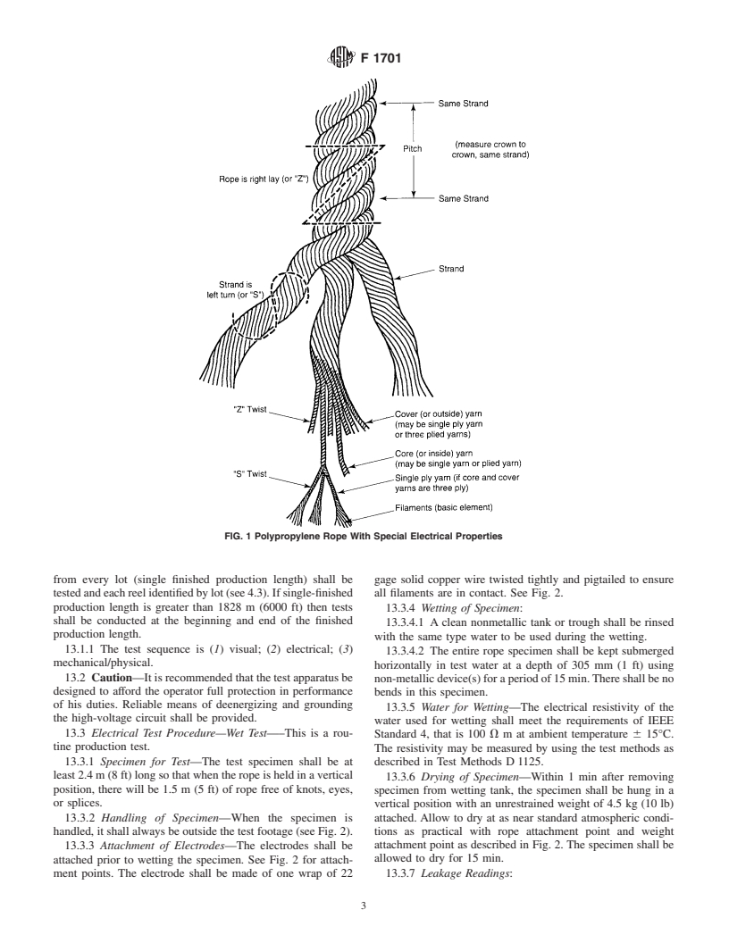 ASTM F1701-96(2001) - Standard Specification for Unused Polypropylene Rope with Special Electrical Properties