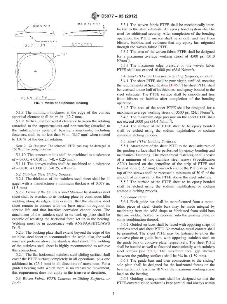 ASTM D5977-03(2012) - Standard Specification for  High Load Rotational Spherical Bearings for Bridges and Structures