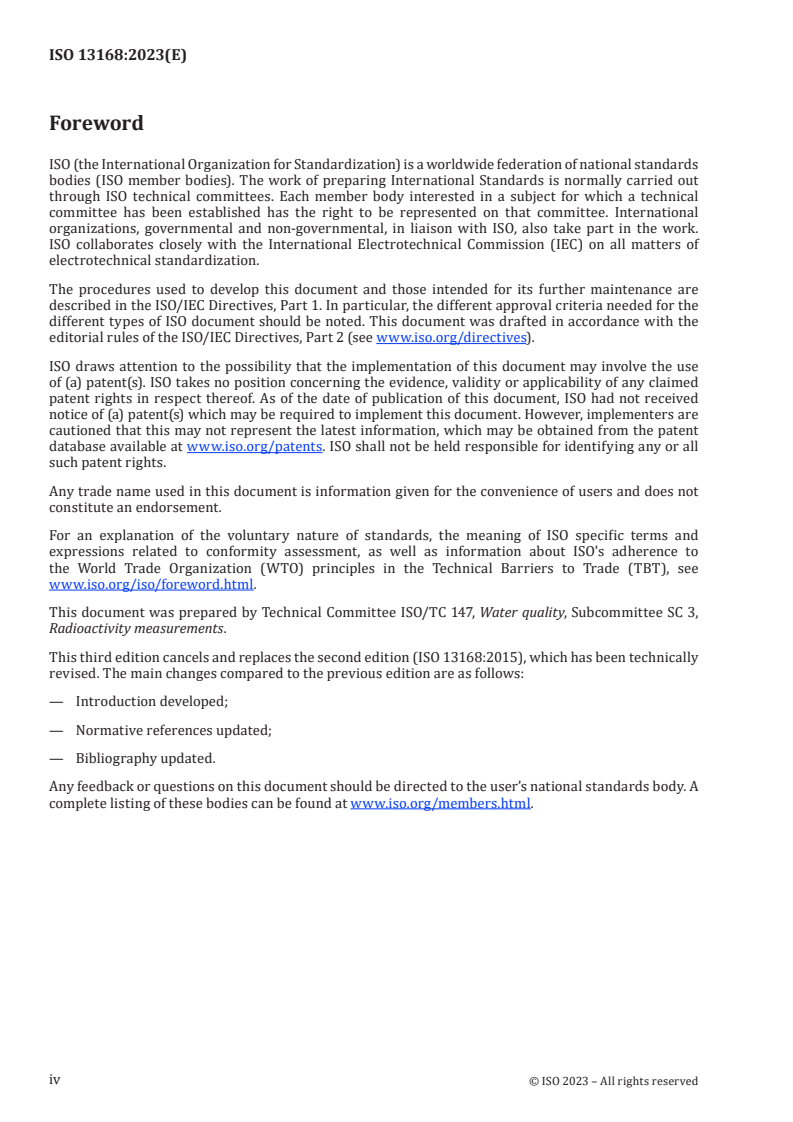 ISO 13168:2023 ISO 13168:2023 - Water quality — Simultaneous determination of tritium and carbon 14 activities — Test method using liquid scintillation counting
Released:27. 11. 2023 - Page 4 preview